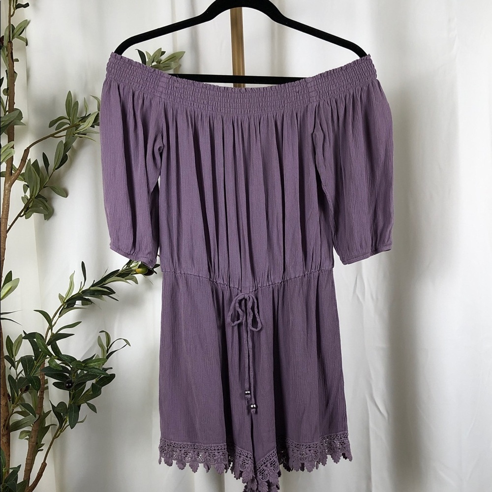 Maurices Lavender Off the Shoulder Smocked Romper Sz M (DJ3)